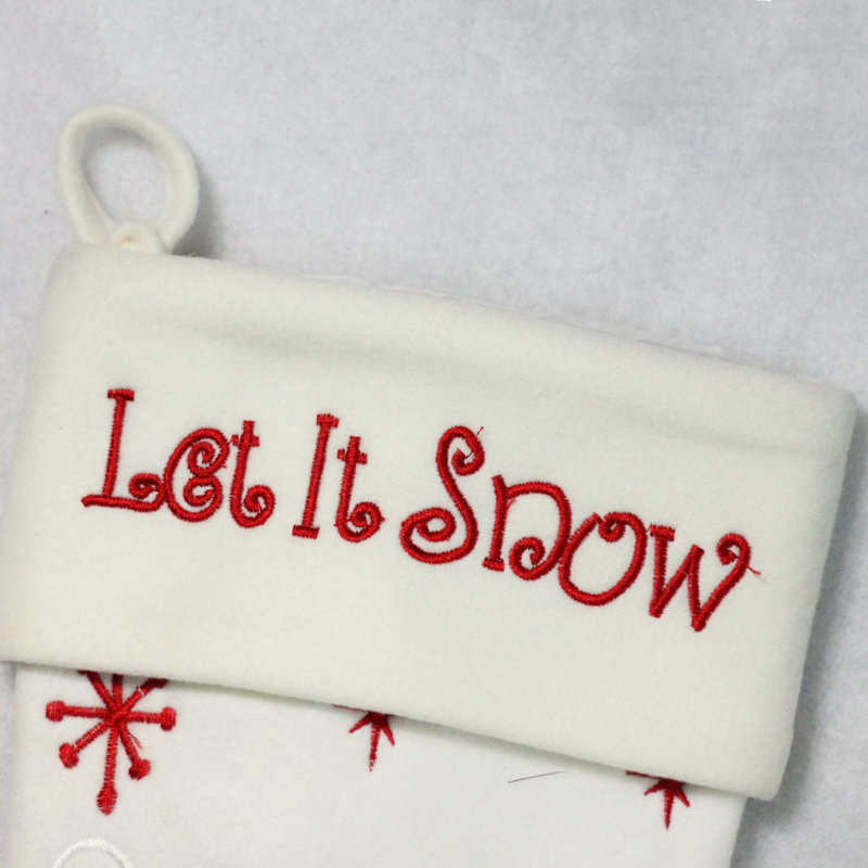 19" Red and White "Let It Snow" Santa Claus Embroidered Christmas Stocking
