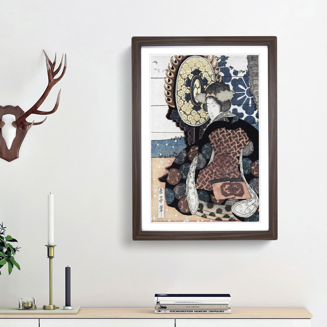 Women Playing a Drum by Yashima Gakutei - Framed Print