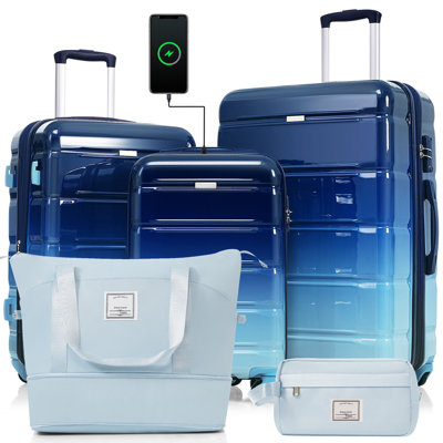 Luggage Sets 5 Piece, 20-inch with USB Port, ABS Durable Suitcase with Travel Bag, ABS+PC Hard Shell Luggage with Spinner Wheels
