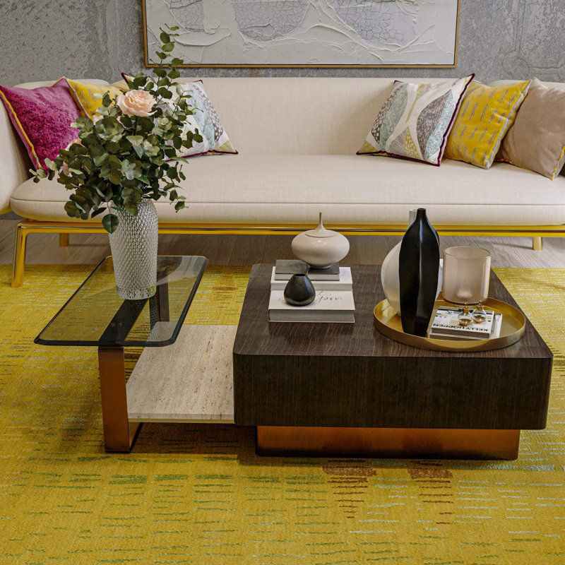 Prati Abstract Area Rug in Gold/Green, Rectangle 9' x 12'