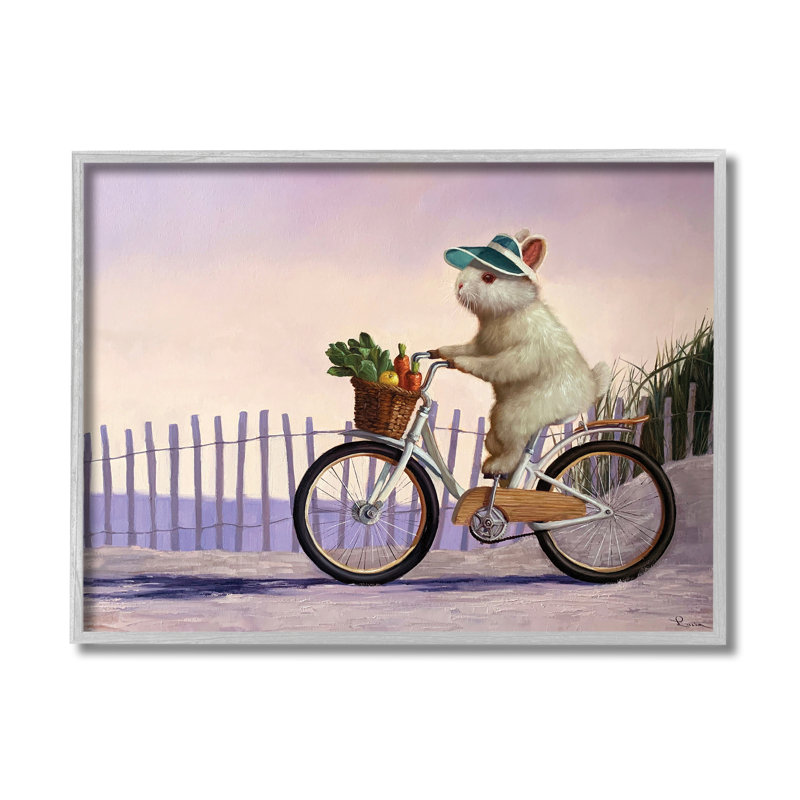 Bunny Rabbit on Bike par Nautical Beach par Lucia Heffernan - impression, H 11 po x l 14 po, Estampe numérique Farmhouse