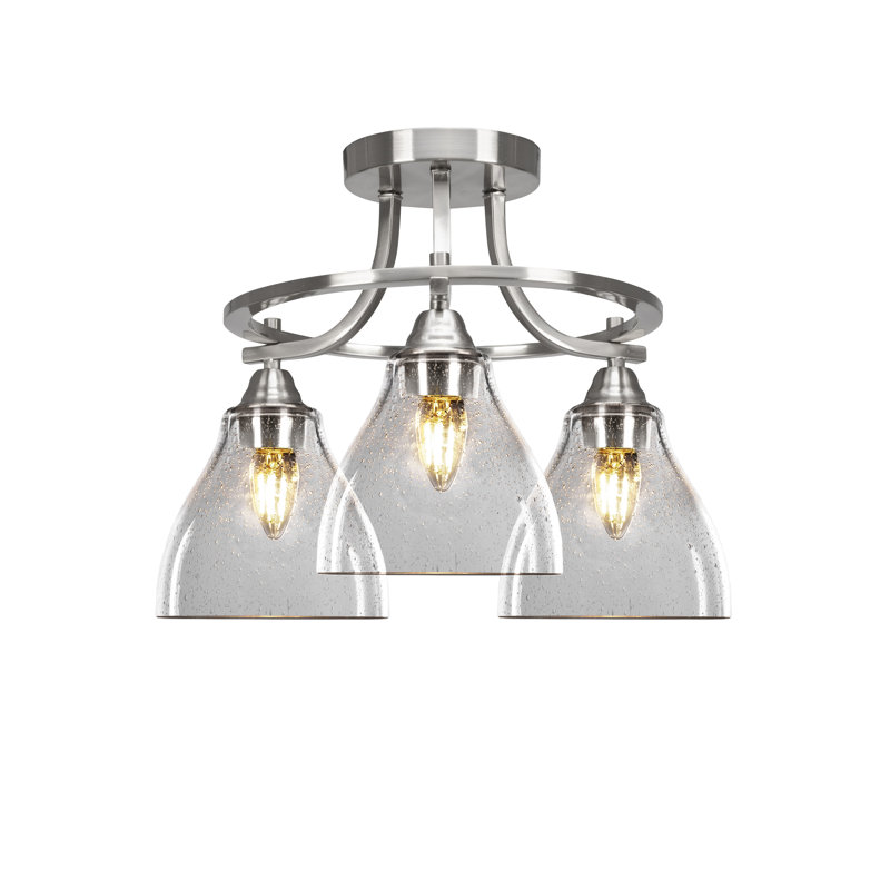 Gazit Paramount 3 Light Semi-Flush Shown In Brushed Nickel Finish With 6.25" Clear Bubble Glass