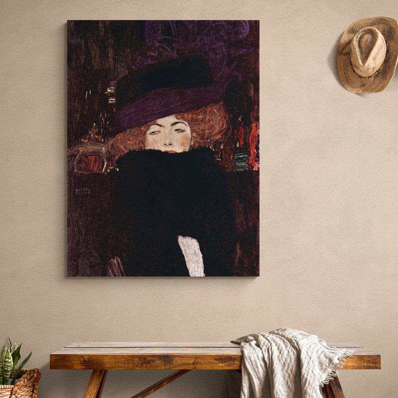 Lady With Hat And Feather Boa by Gustav Klimt - Wrapped Canvas Art Prints, 82 cm H x 61 cm W