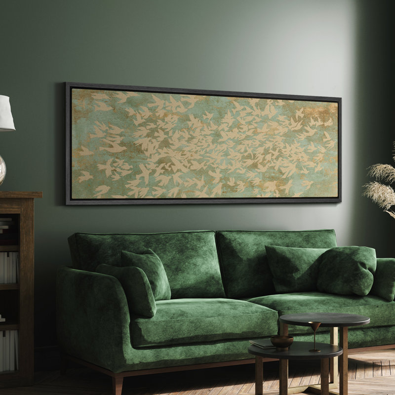 «Abstract Green Flying Birds Illustration Rustic Extra Large», reproduction d'art sur toile encadrée, H 20 po x l 60 po