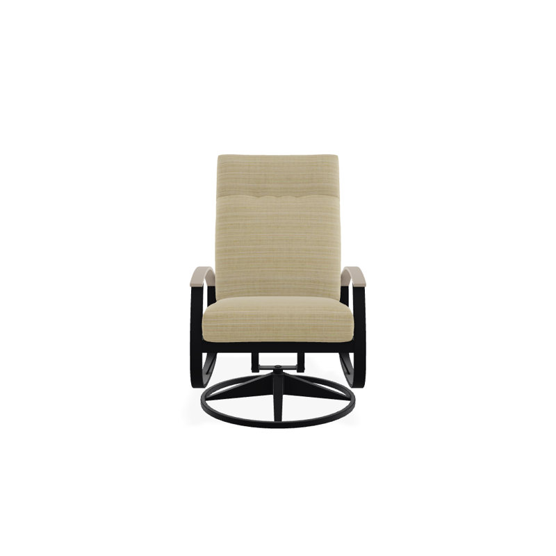 Belle Isle Outdoor Swivel Lounge Chair, Textured Black, Cabana Classic Black Stripe Sunbrella®, Desert P60