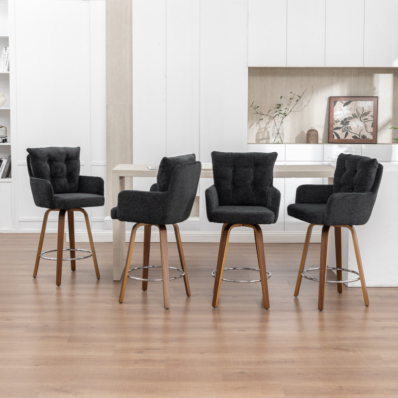 Swivel Upholstered Bar Stool with Solid Wood Frame, Black