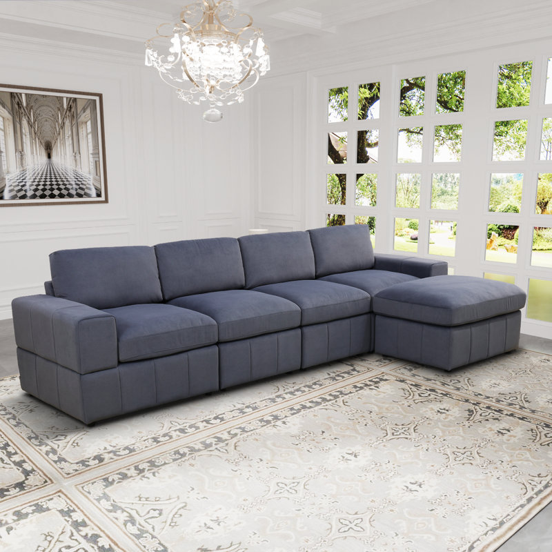 Liam 138" Wide Dark Grey Microfiber Reversible Modular Sectional