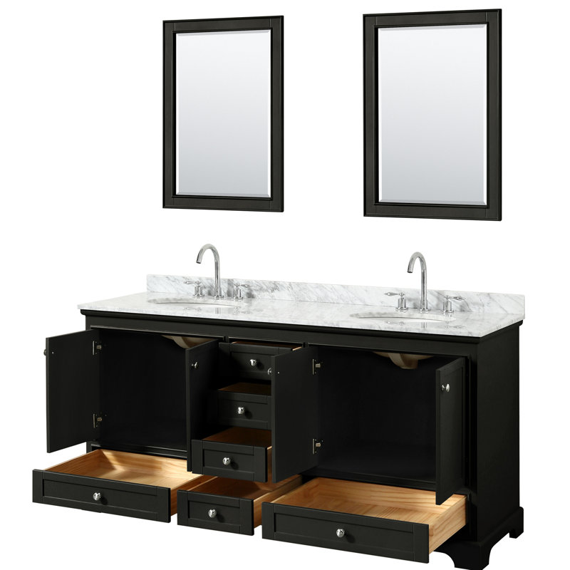 Ensemble de meuble-lavabo double 72 "avec miroir Deborah, Espresso foncé, Chrome poli