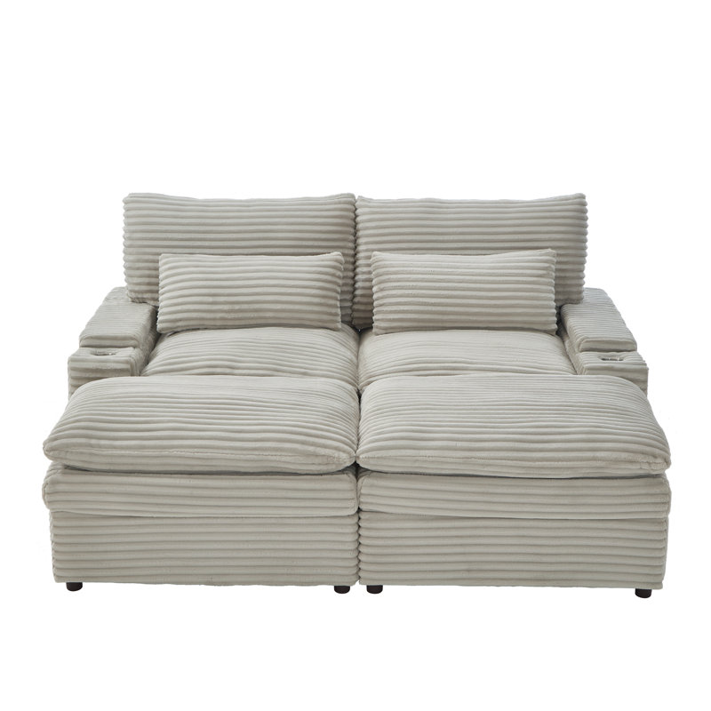 Canapé-lit modulaire avec causeuse 70,9 po - Combinaison libre avec rangement, 2 repose-pieds, 4 supports USB et 2 porte-gobelets, gris
