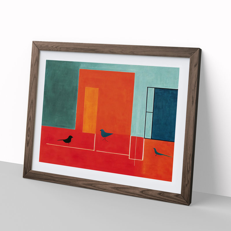 Showstopping Abstract Birds - Framed Print, 46cm H x 64cm W x 2cm D, Walnut