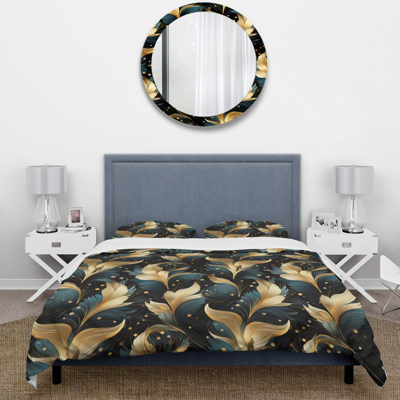 Ensemble de housse de couette Hollywood Glamour Opulence Emerald and Gold, Housse de couette pour très grand lit et 2 très