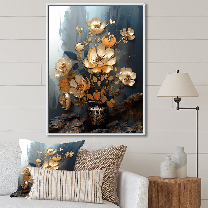 Golden Poppy Meadows II - coquelicots, art mural, Cadre flottant blanc, H 44 po x l 34 po x P 1,5 po