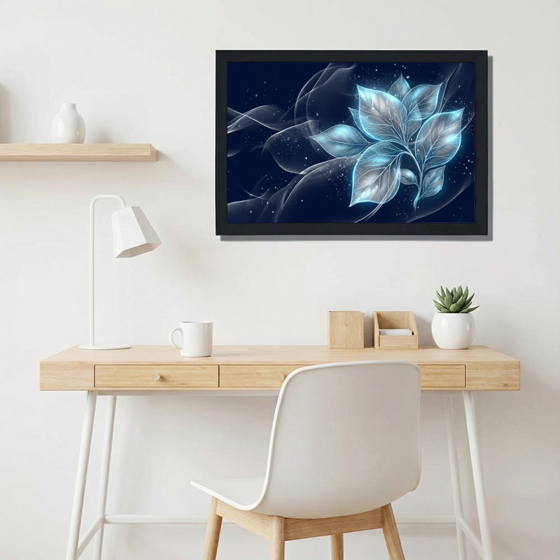 «Glowing Blue Leaves with Smoke and Stars», art mural sur toile, H 16 po x l 24 po