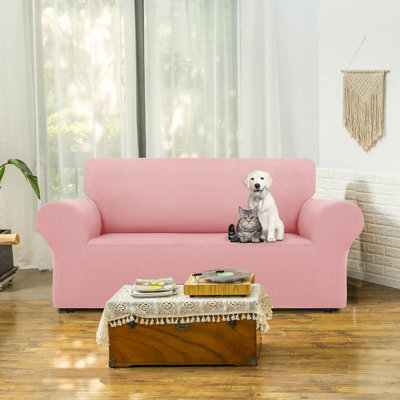 Stretch Loveseat Sofa Slipcovers 1 Piece Couch Covers For Sofa Furniture Protector Full Sofa Covers With Elastic Bottom For Kids And Dog (Medium, Pink -  Latitude Run®, 9B62E5CC3F444F4CAD45EAED148AD216