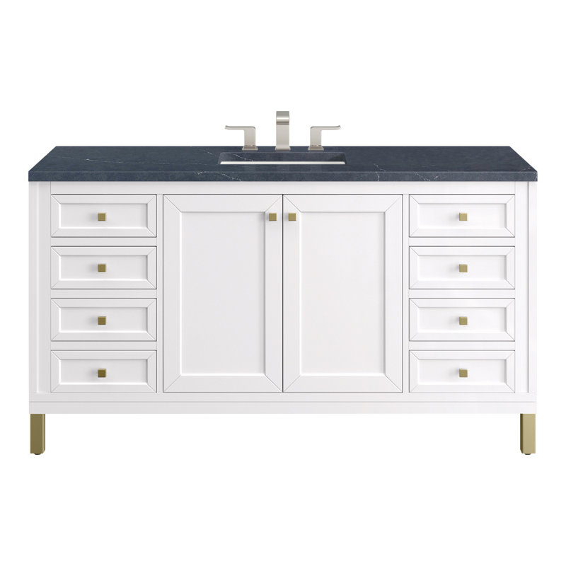 Chicago 60'' W Double Vanity, Charcoal Soapstone, Glossy White, 8" Widespread