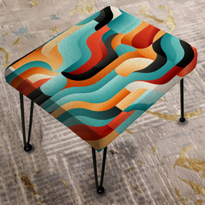 Blue And Orange Maze Illusion - Midcentury Rectangle Ottoman