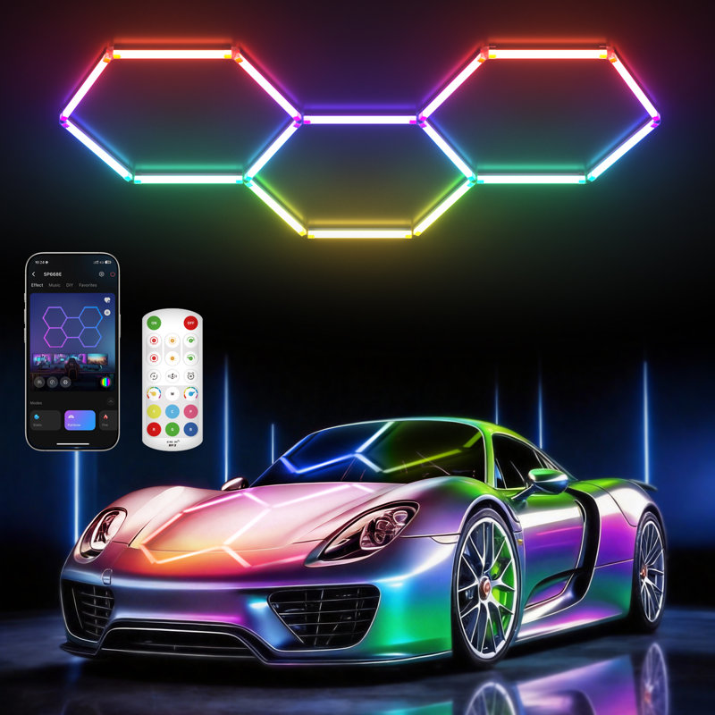 RGB Hexagon LED Wall Lights Smart Modular Honeycomb Panels, Music Sync, App & Remote Control, DIY Color Lighting For Gaming Room
