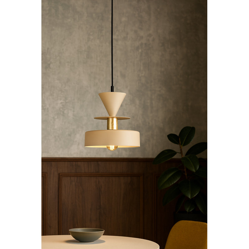 1 - Light Matte Black Drum Pendant, Latte