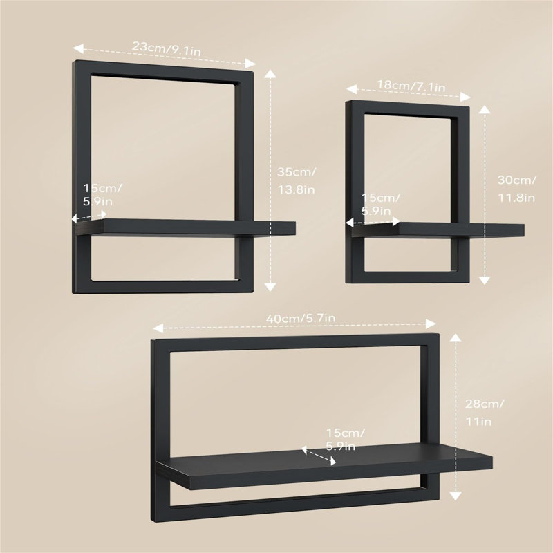3 Piece Wood Bracket Shelf, Black