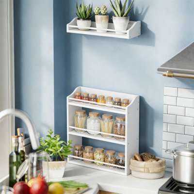 3-Tier Bamboo Spice Rack Organizer, Wall Mount Or Freestanding Shelf For Kitchen Counter, Pantry, And Bathroom Storage