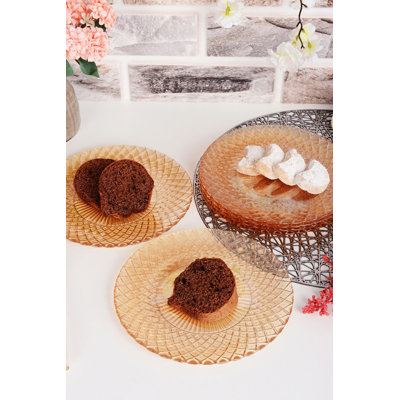 Elegant Amber Glass Dessert Plate Set (6 Pieces), 8.3 x 1.0 inches | 100% Durable Glass, Perfect for Serving Desserts, Fruits & Appetizers | Stylish Addition to Any Table Setting, Hand Wash Recommended