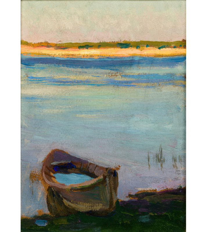 "Petit bateau sur la rivière" par Jan Stanislawski - Art mural sur toile tendue avec châssis, H 48 po x l 33 po