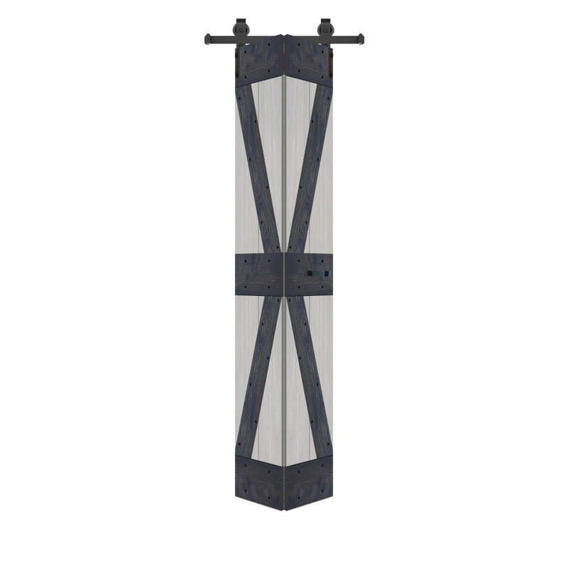 Porte de grange pliante en bois massif de style K avec trousse de quincaillerie - assemblage requis, 24 po x 84 po