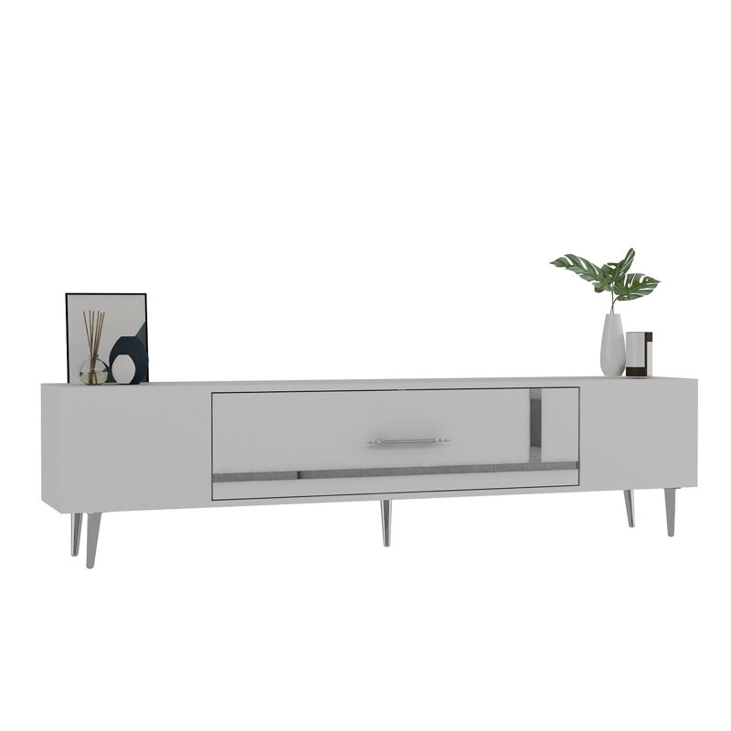 Olivia Unfinished TV Stand, White/Silver, 150cm