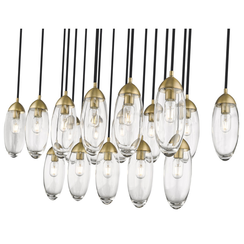 Lustre en forme de larme à 17 lumières Vannie, Laiton frotté