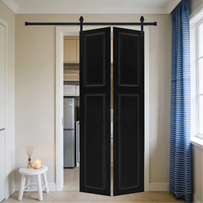 2-Panel Bi-Fold 84 In.X38 In. Mdf Black Walnut Barn Sliding Door With Hardware Kit