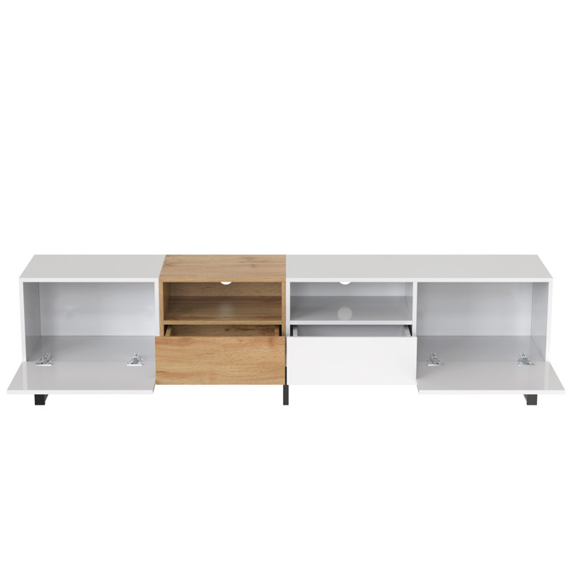 Modern TV With 2 Cabinets& Open Storage Compartment, White