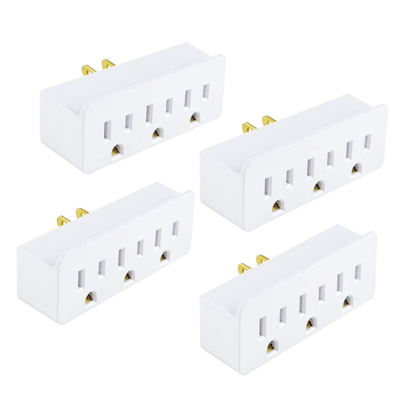 Adaptateur d'extension à 3 prises, répartiteur à 3 broches avec mise à la terre, répartiteur à 1 à 3 prises, blanc, paquet de 4