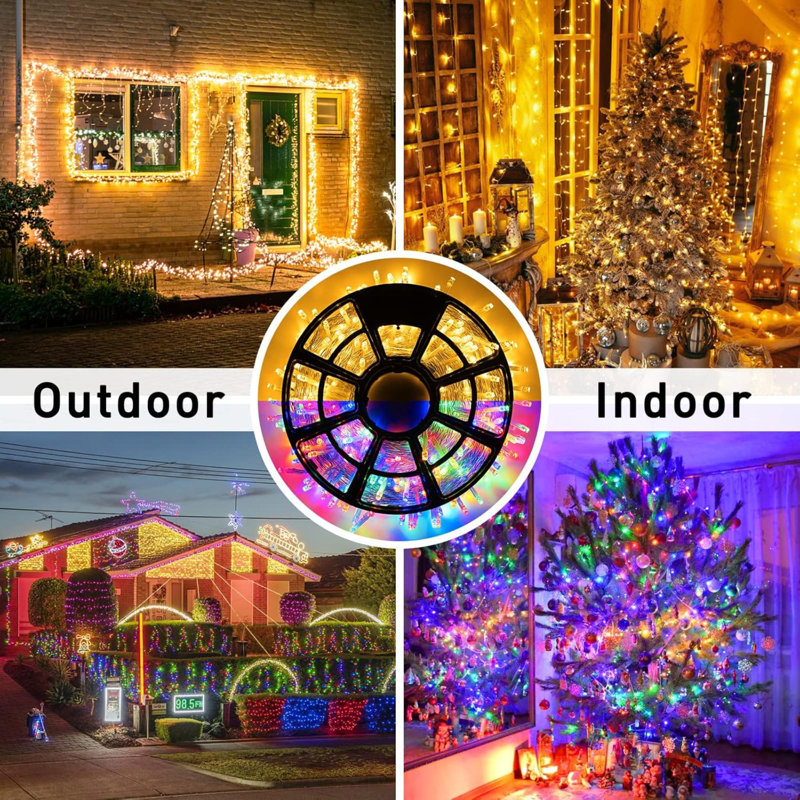 600 guirlandes de lumières à DEL changeantes de couleur, blanc chaud et lumières multicolores de 168 pi avec télécommande à 11 modes, guirlandes de Noël d'extérieur et fil métallique transparent pour décoration de Noël