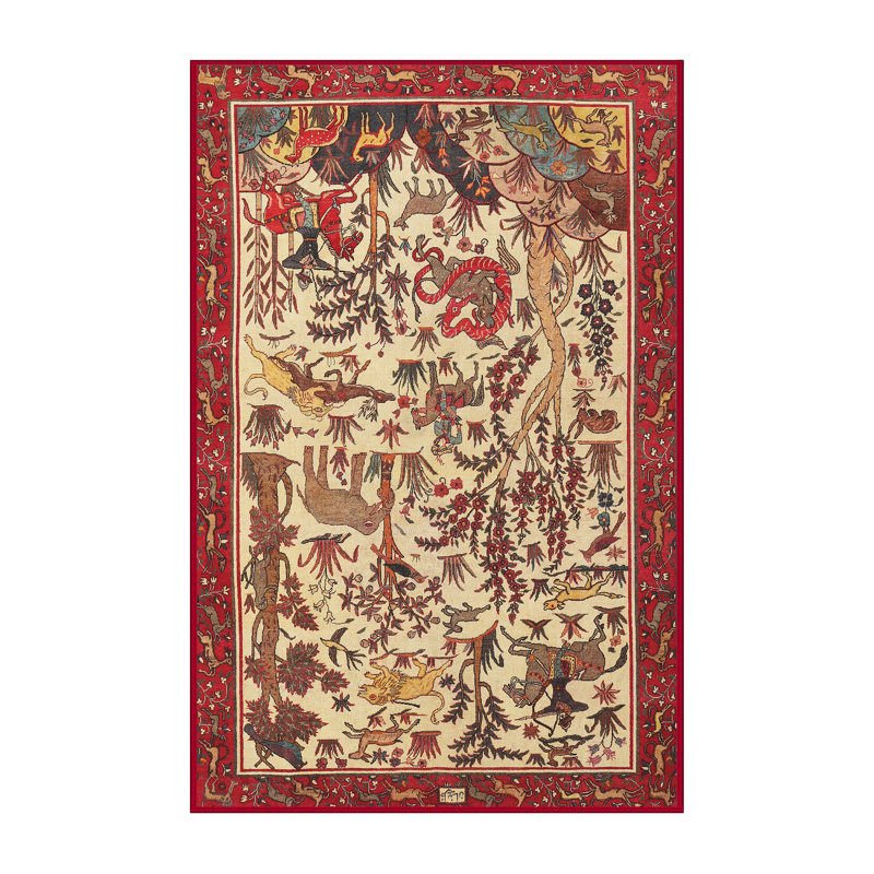Tapis oriental multicolore tissé à la machine Oriental, Rectangle 7 pi x 9 pi