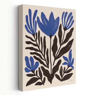 Simple Petals II Blue - Black Blue Cream Floral Art