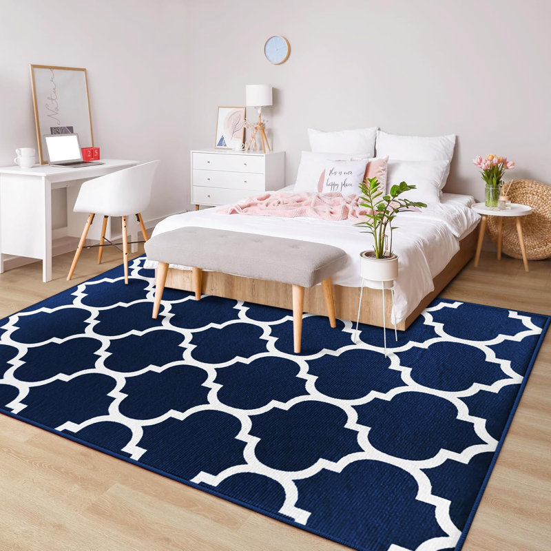 Ava Navy Printed Area Rug - Bold Geometric Area Rug for Modern Living Spaces , Rectangle 40 x 60 cm