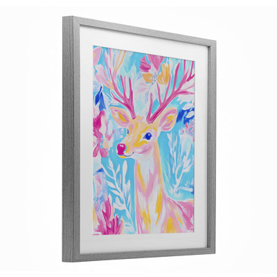 Bright Pastel Deer Framed Print Under Glass, design by Arlington Prints