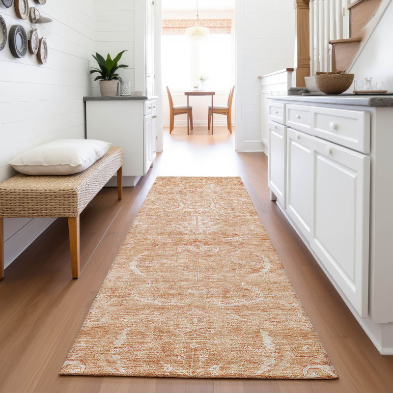 Premium Machine Washable Jamestown AMF1083 Damask Rug, Runner 2'3" x 7'6"