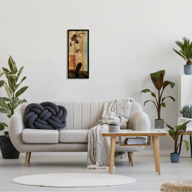 Orchidée rustique à motif géométrique abstrait par Chris Donovan, Giclée encadrée noir minuit, H 24 po x l 10 po x P 1,5 po