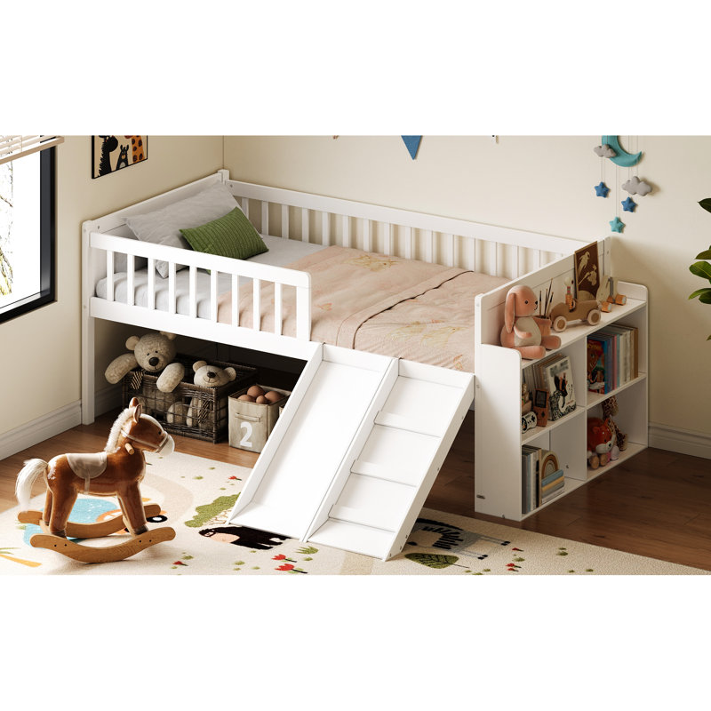 Structure de lit simple avec rangement, avec glissières de sécurité et plateforme, lit de taille blanche, sans sommier, assemblage, tablette de cadre 85,4 x 41,9 x 34,1 po, taille, capacité de l'avant droite de 350 lb