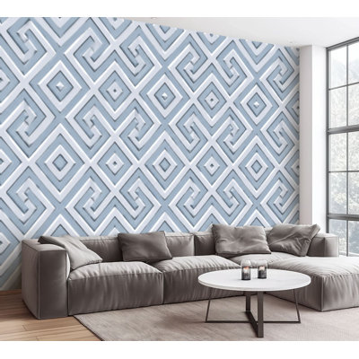 Wall Mural Peel and Stick Wallpaper Emboss greek 3d seamless Embossed relief white Greek key meanders Self-Adhesive Removable Contact Paper Wall Decor for Living Room Bedroom 100"H x 144"W