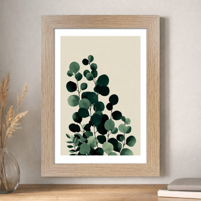 Scandinavian Eucalyptus Wall Art Home Decor Minimal Botanical Giclee Art Print of Eucalyptus Leaves in Deep and Sage Greens on Beige 1 Piece Wall Art