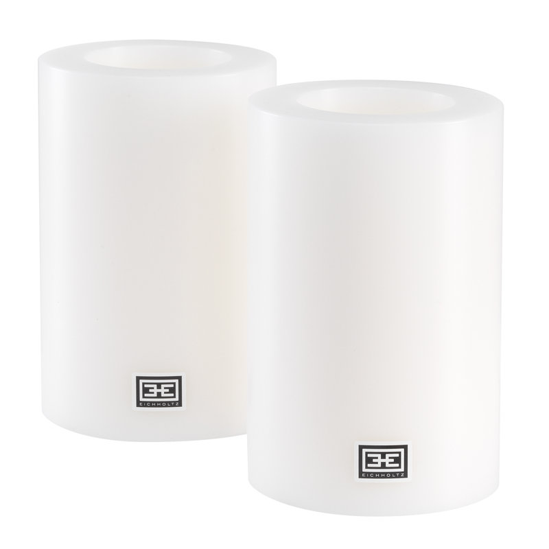 Elegant White Flameless Pillar Candle Set, 5.91" H x 3.94" W