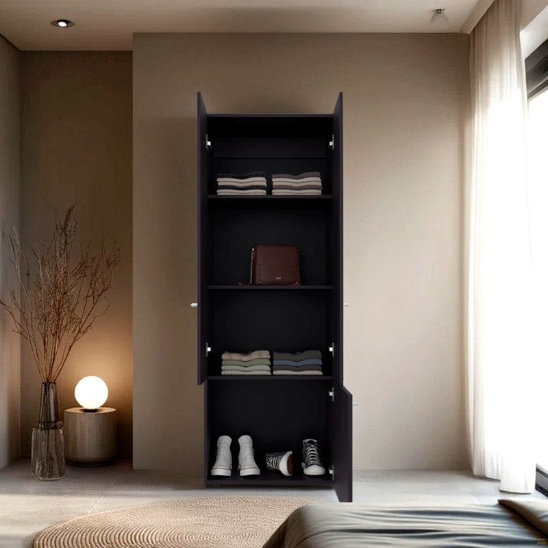 H 66,9 po, 3 portes, 3 tablettes, Noir