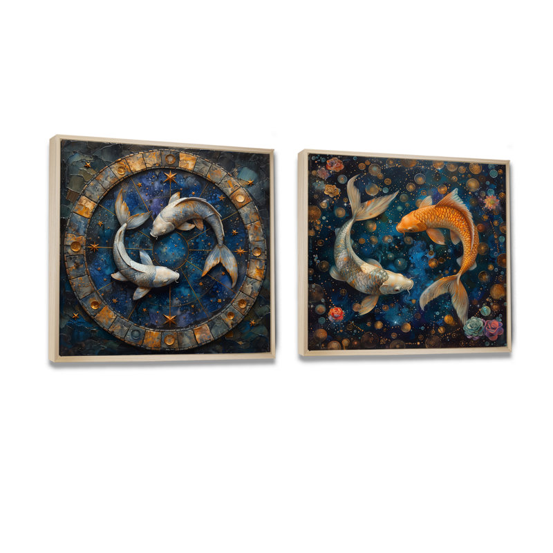 «Blue Pisces Astrology Cosmic Compass I» - art mural astronomie moderne - art mural moderne pour le salon 2 pièces
