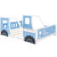 Lit plateforme bleu en forme de voiture pleine grandeur avec roulettes - Bois de pin et conception de voiture ludique-2039678459-2039678460
