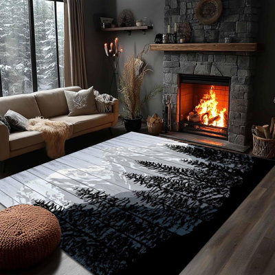 Tapis de montagne pour salon, style western, imitation bois, doux et lavable, bleu clair, idéal pour l'entrée, la cuisine ou la salle de bain, style chalet ou ferme, 140 x 200 cm