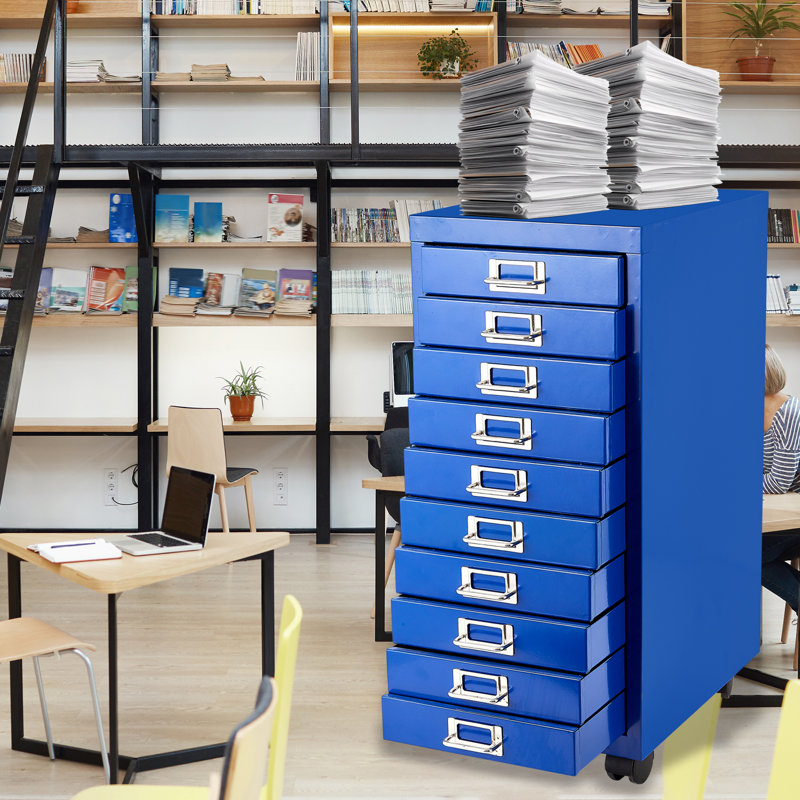 File Cabinet With Mini Size Metal File Organizer Document Organizer, 10 Tier With 10 Drawer For Home Office, Office Desk File Blue