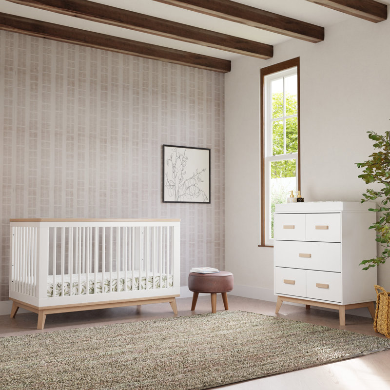 Scoot 3-in-1 Convertible Crib, White/Washed Natural