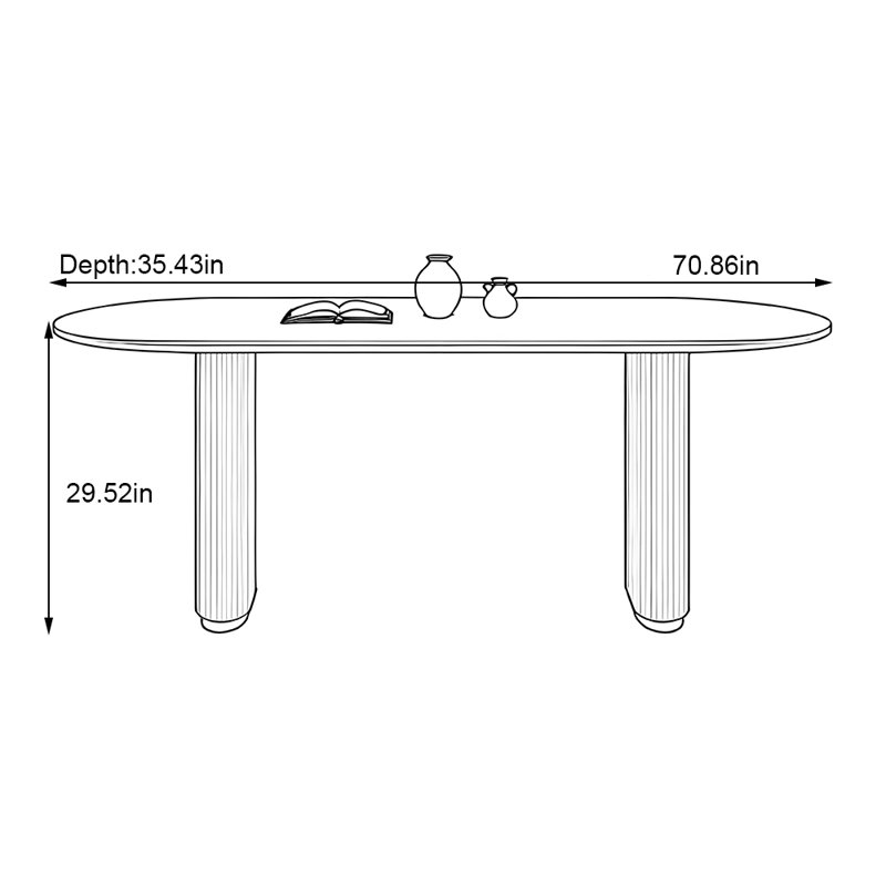 Table ovale en bois de frêne Home Home, H 29,52 po x L 70,86 po x l 35,43 po